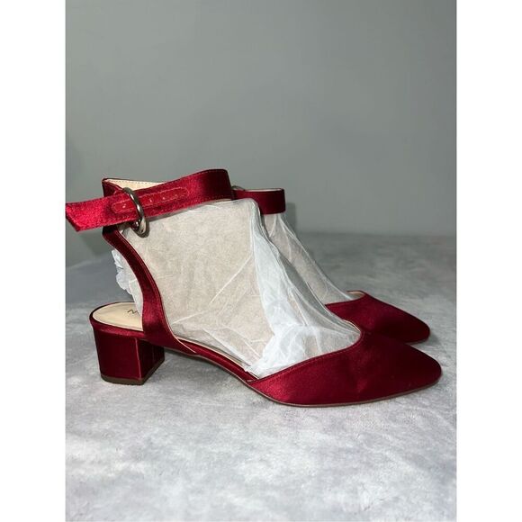 Women’s Red Satin Block Heel Shoes 8.5 - Picture 3 of 9